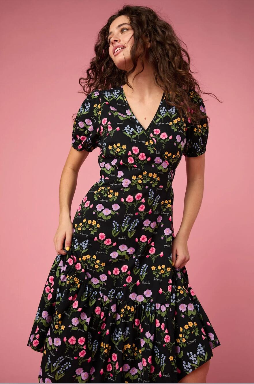 Princess Highway x ModCloth Wildflower Linen Blend Midi Dress NWOT US 12 Large